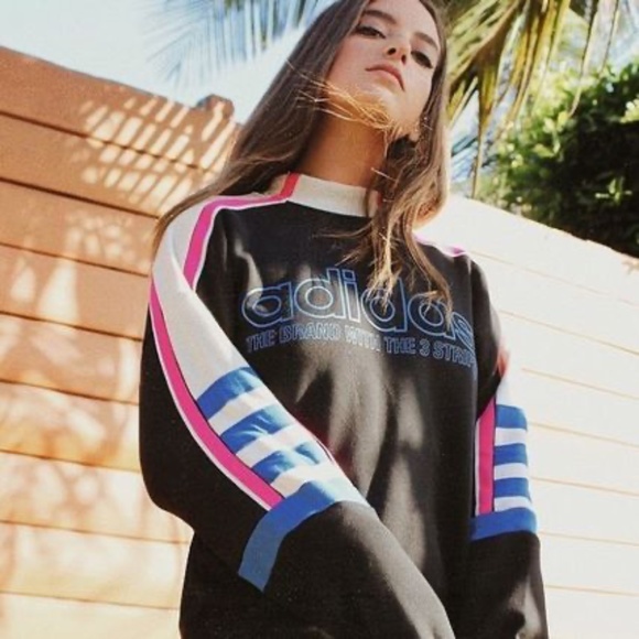 UO Adidas Originals Retro Mock Neck Colorblock Moto Racer Pullover Sweatshirt - Picture 8 of 16